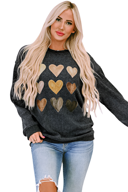 Heart Round Neck Dropped Shoulder Sweatshirt