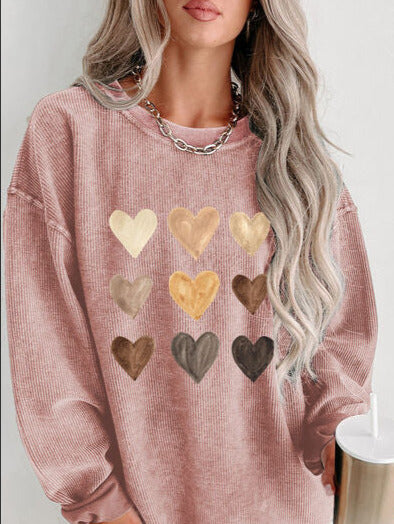 Heart Round Neck Dropped Shoulder Sweatshirt