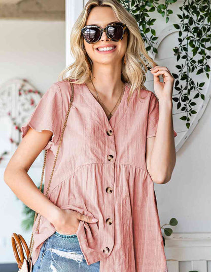 Fortaleza Mía - Button Down V-Neck Shirt