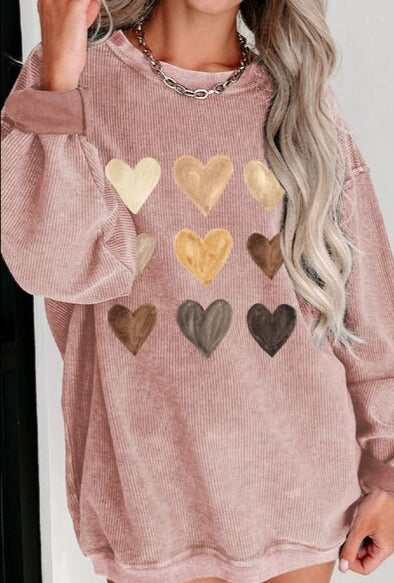 Heart Round Neck Dropped Shoulder Sweatshirt